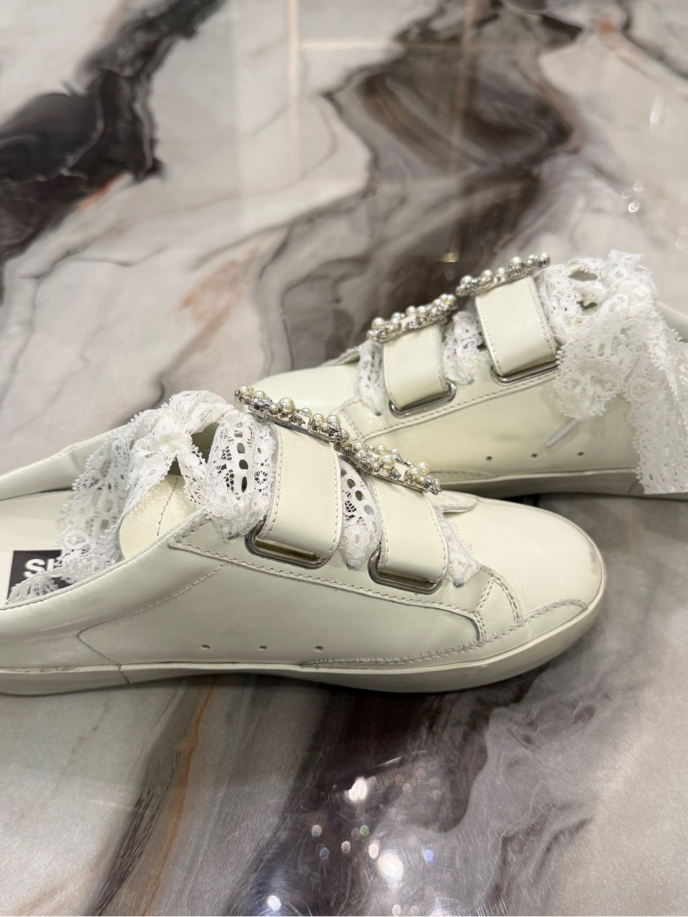 GOLDEN GOOSE Old School Sabot PEARL EMBELLISHED BUCKLE Sneakers 37/7 - Picture 9 of 16